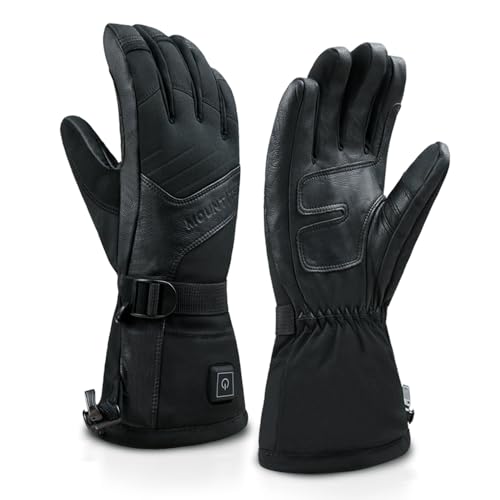 MOUNT TEC Explorer 3 Rechargeable Electric Battery Heated Skiing Snowboarding Glove for Men Women | Goatskin Waterproof Windproof Heated Gauntlet for Hiking (Black, XS)