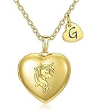 YOUFENG Heart Letter Unicorn Locket Necklace Initial Locket that Holds Pictures Locket Birthday Gifts G
