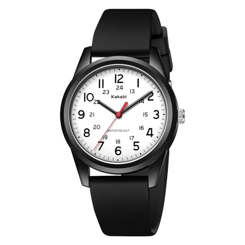 Kakabi Watches for Mens Womens Unisex Easy to Read Analog Quartz Wristwatch Silicone Strap Military 24 Hour Time Casual Comfortable 30M Waterproof