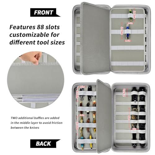 Image of GWCASE 66+ Pocket Knife Storage Case for Folding Knives, Butterfly Knives | 88 Elastic Slots in Four Sizes, Hard EVA Protection for EDC Collectors, Home Display, Camping and Travel, Gray, Case Only