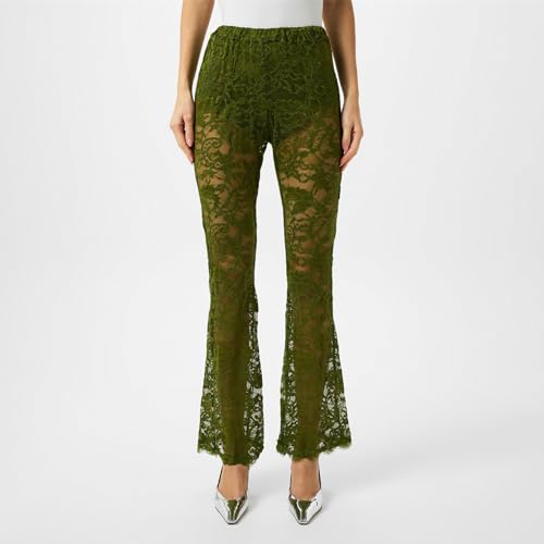 SOLILOQUY Women Floral Lace Pants High Waist Bell Bottom Pants Sexy Semi See-Through Flare Pants Sheer Mesh Pants3