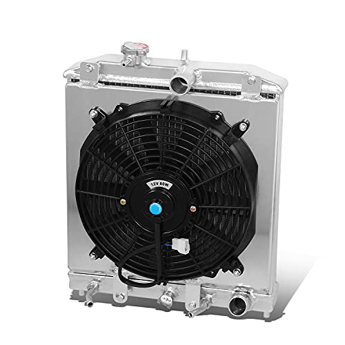 Factory Style 2-Row Cooling Radiator with 12V Fan Shroud Compatible with Honda Civic EH9 EJ8 EJ7 EJ6 EM1 Del Sol Acura Integra DB DC1 DC2 (Half size) AT MT 92-01, Aluminum Core 