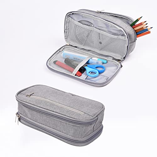 BARUHARI Pencil Case Large Capacity Pen Bag Big Stationery Storage Kit for Office Travel Cosmetic Pouch Arts and Crafts Supplies Organizer Multiple Compartments Water Resistant (Gray)