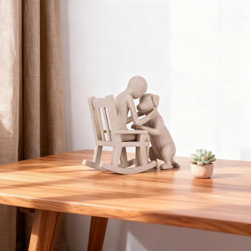 Figura decorativa de hombre y perro en resina pequeña miniatura 7