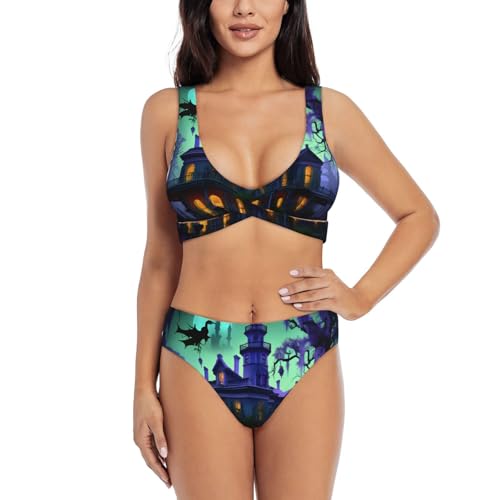 Maillot de bain 2 pièces gainant noir imprimé pour femme