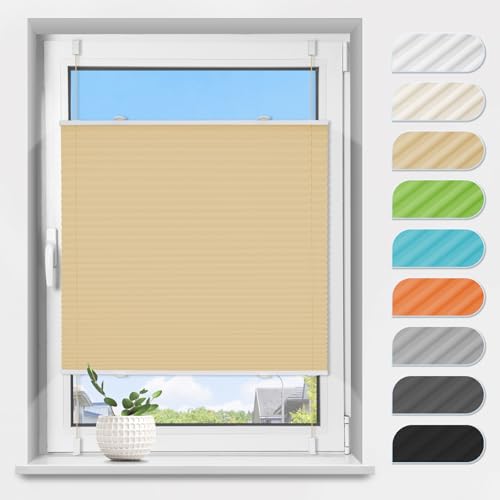 Plissee ohne Bohren Klemmfix Plissees Lichtdurchlässig und Sichtschutz Jalousie Easyfix Faltrollo mit Klemmträger Plisseerollo Sonnenschutz für Fenster & Tür