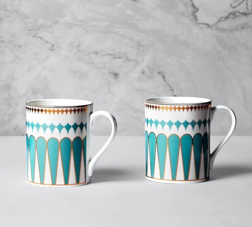 Image of India Circus by Krsnaa Mehta Regal Romance Coffee Mug | Tea Cup with Handles | Dishwasher Safe | Designer Multicolor, Set of 2, 360mL Each