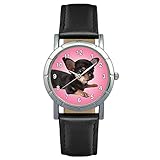 chihuahua hundejahre Chihuahua Timest - Chihuahua - Hunde Motiv Damenuhr mit Lederarmband in schwarz Rund Analog Quarz SA2253