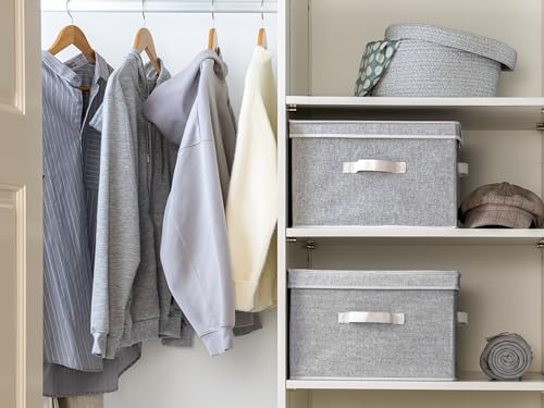 Image of StorageWorks Fabric Storage Bins with Lid, Decorative Storage Boxes for Shelves, Stackable Closet Organizer Basket with Handles, Large, Gray, 2-Pack
