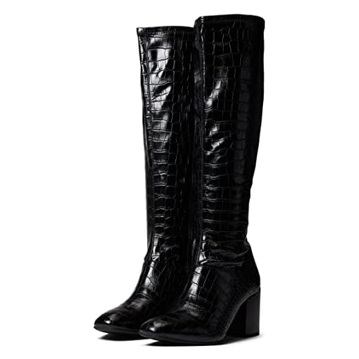 Franco Sarto Womens Tribute Knee High Heeled Boot Black Stretch Croco 8 M