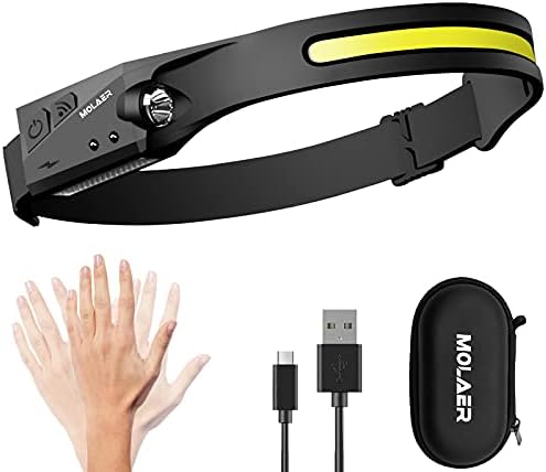LED Headlamp, 230° Illumination Headlight with Motion Sensor, Lightweight, Weatherproof, 2 Light Source Head Lamp Flashlight for Camping, Hiking, Running, Outdoor - Adults and Kids