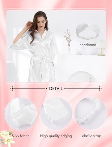 Image of MORFORU Women Bride Bridesmaid Silky Satin Kimono Robe Solid Color Sleepwear for Wedding Party Getting Ready, Short