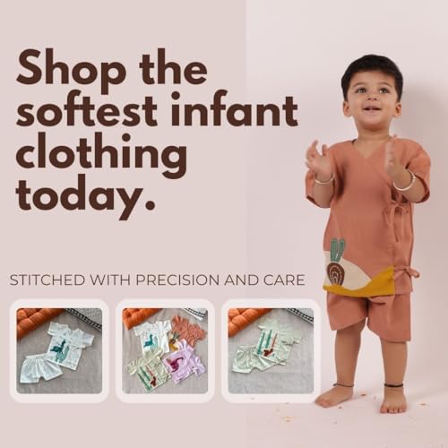Image of Organic Cotton Jhabla Set for Infants and Toddlers | Front Buttons Unisex Jabla | Soft Mulmul