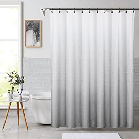 Central Park Grey Ombre Waffle Weave Shower Curtain Water Resistant Decorative Gradient Print Bathroom Spa Hotel Fabric Shower Curtain Liner with 12 Grommets(Cream White/Gray, 70"x72") Cover