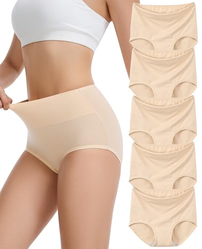 Image of Sunm Boutique Combed Cotton Underwear for Women, High Waisted Soft Briefs | Full Coverage Breathable Stretch Comfy Ladies Panties for Sensitive Skin Postpartum Yoga Work Everyday Wear