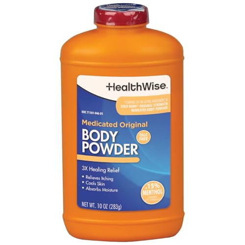 HealthWise Medicated Body Powder | .15% Menthol | Talc Free | Anti-Itch Healing Relief | Cools Skin | Absorbs Moisture | 10 oz (283g)