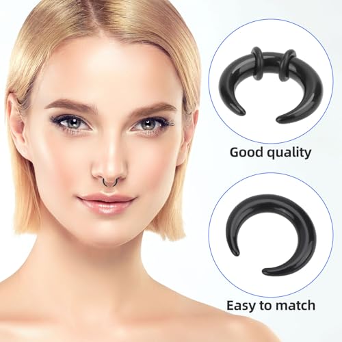 18 Pcs Acrylic Septum Rings, Black C Shape Pincher Tapers Septum Ring Nose Gauge Stretching Kit for Nose Ear Gauges Size 14G 12G 10G 8G 6G 4G 2G 0G 00G4