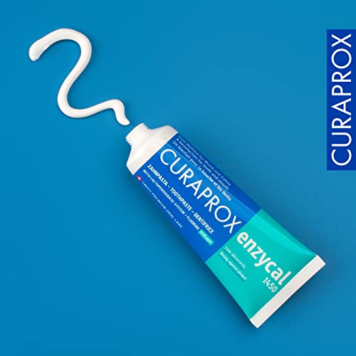 Curaprox Enzycal 1450 Zahnpasta - Fluoridhaltige Zahnpasta mit Enzymen für die tägliche Mundpflege/Unterstützt Hohlraumschutz & frischen Atem | SLS-frei, 75ml / Hergestellt in der Schweiz