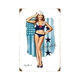 Dimensions : 20 x 30 cm Plaque en métal de style vintage 20,3 x 30,5 cm Pinup Girl Navy Girl Plaque en métal pour décoration de cuisine, garage