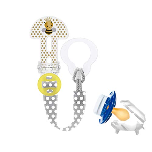 MAM Clip It! & Cover, Broche de chupete y funda de chupete cubre tetina, sujeta chupete con longitud ajustable, pinza chupetero para todo tipo de chupetes, 0+ meses, amarillo