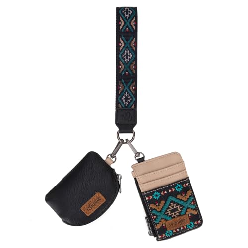 Image of Wrangler Western Keychain Wristlet Wallets for Women Retro Dual Pouch Wristlet Credit Card Holder Wallet with Zipper Pocket WG2214-W0051BK