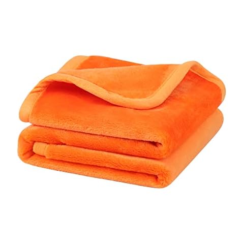 PiccoCasa Flannel Fleece Blanket Soft Lightweight Warm Fuzzy Blanket for All-Seasons, Luxury Comfy Decorative for Couch Living Room 30"x40" Orange Cover