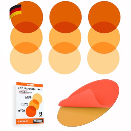 KROPP Films adhésifs colorés pour lampes LED, ⌀5 cm découpe, 3 teintes de blanc chaud filtres...