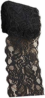 EXCEART 1 Roll of 3 inch Wide Floral Pattern Lace Fabric Sewing Lace Ribbon Lace Trim Elastic Stretchy Lace DIY Clothing Material for Crafting Sewing 5.5 Yard Black