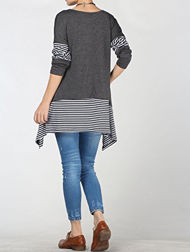 Mordenmiss Women's Stripes Asymmetry Tunic Swing Flowy Plain T-Shirt Top (3XL, Dark Gray)