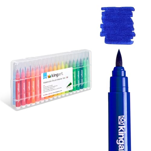 KINGART Soft Tip Set with Case Watercolor Brush Marker, Assorted 36 Piece (405-36)