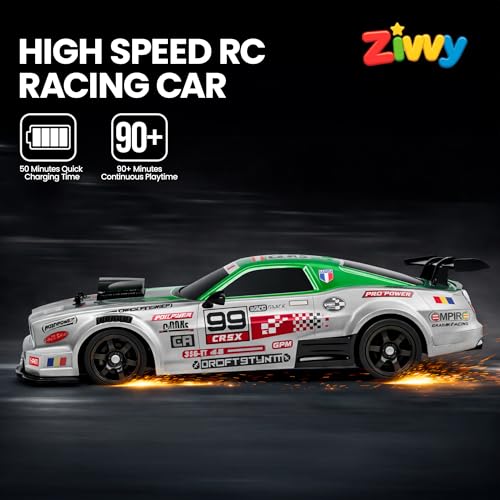 Image of Big Remote Control Car - Green | 2.4G Drift Racing Car with 100 Meter Range, Smoke Effect, LED Lights & Music | Rechargeable RC Car Toy | Best Gift for Boys & Girls 2 3 4 5 6 7 8+ Years
