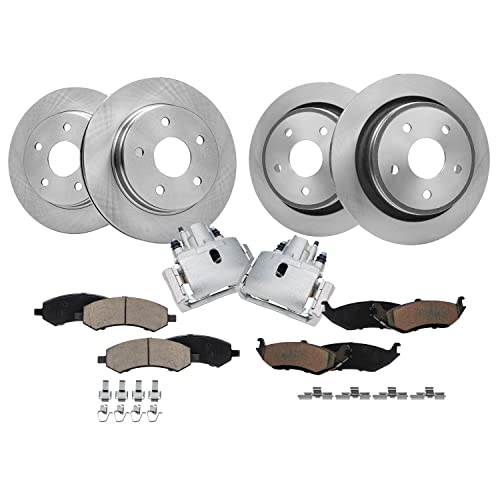 Image of Detroit Axle - 5-Lug Brake Kit for 2006-2018 Dodge Ram 1500, 2007-2009 Durango Chrysler Aspen, Front & Rear Disc Brake Rotors Ceramic Brakes Pads Rear Brake Calipers Replacement
