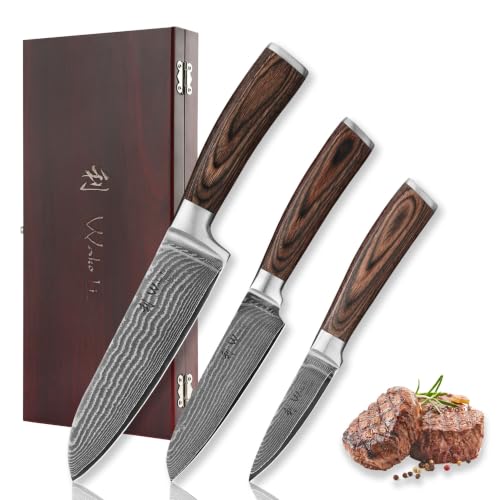 Wakoli EDIB 3-teiliges Damastmesser Set in Geschenkbox aus Holz