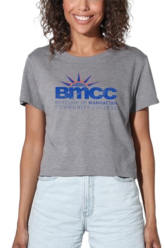 Borough of Manhattan Community College Official Distressed Primary Logo Women's Crop Top T-Shirt, Athletic Heather, Medium