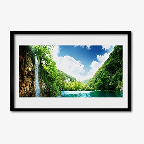 Affiche encadrée 60x40 cm avec cadre en MDF photo de forêt et lac pour décoration murale