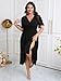 SHESTARR Plus Size Womens Dresses Wedding Guest Elegant V Neck Short Sleeve Flowy A-Line Split Cocktail Evening Maxi Dress Black