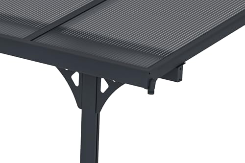 CAZEBOO Carport Pergola Adossée Aluminium KLEO 556x300 cm 5,5x3 m 17 m² Gris Anthracite Design Moderne Protection Terrasse Véhicule Réglable Résistant Anti-UV Haute Qualité Toit Polycarbonate UV30+ – vue 7