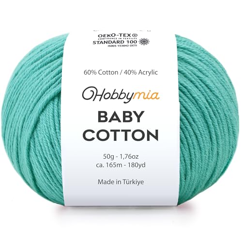 Image of Baby Cotton Blend Yarn - Soft Sport Weight Yarn for Crochet & Amigurumi - 50g /180yds - 60% Cotton 40% Acrylic - Ideal for Baby & Knitting Proj.(Light Sea Green, 1 Ball)