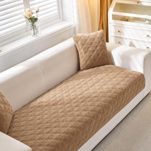Image of HOMETHREADS Innovative Premium Velvet Sofa Cover Mat with PVC Backing for Non-Slip Comfort | (Brown Clubs, 1 Seater | 70x70cm)