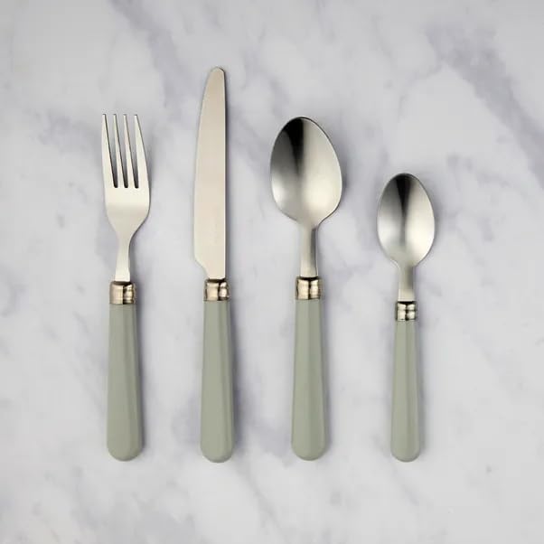 New 16-Piece Contemporary Stainless Steel Cutlery Set with Comfort-Grip Handles – Perfect for Everyday Dining & Table Décor-M81 (Grey)