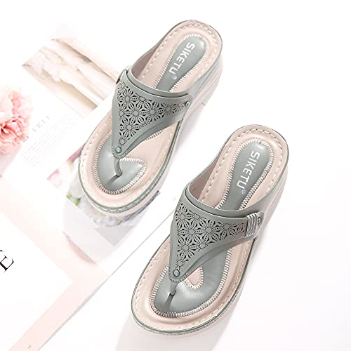 Lazzy Women Wedge Sandals Summer Casual Flip Flops Clip Toe Platform Sandals Slip On Slides Beach Outdoor Walking Sandals Green Size 7 #TOP3