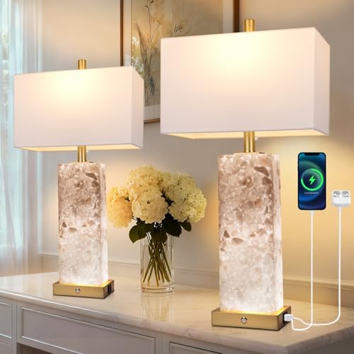 vallerico 25.6 Alabaster Lamps Marble Lamp Nightstand Lamps Set of 2