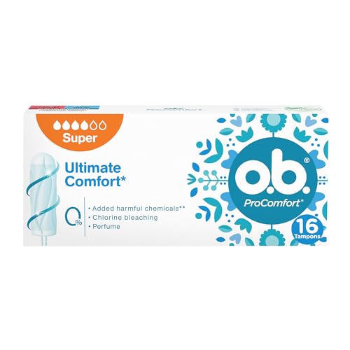 o.b. Assorbenti Interni ProComfort Super, Assorbenti facili da applicare e rimuovere ideali per i giorni di flusso intenso, Tamponi interni con trama assorbente, 1 confezione da 16 pezzi
