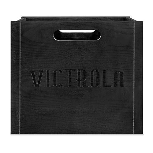 Image of Victrola Wooden Record Crate - Tabletop Vinyl Album Holder, No-Tool Assembly, Holds Over 50 Records, Real Wood Construction, Elegant Design (Black)