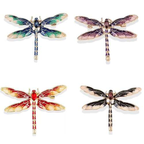 Image of 4 PCS Multicolor Rhinestone Crystal Dragonfly Brooch Pin Lapel Pin for Women (4 colors)