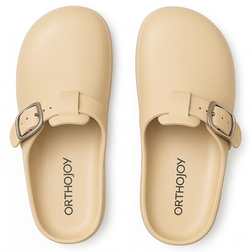 Image of ORTHO JOY Orthopedic Arch Support Clogs for Women - Comfort Slip-On Toe Post Slides with Adjustable Strap & Cushion Sole