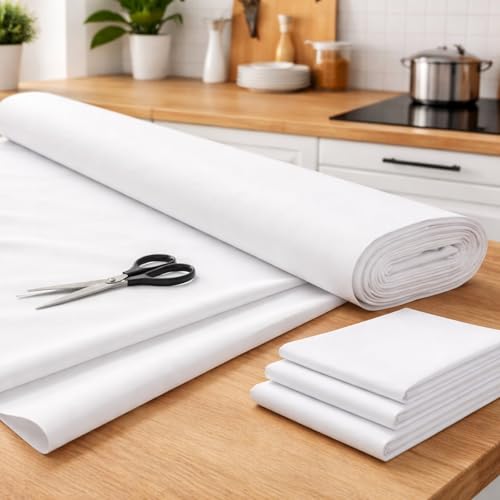 Uni Stoff Meterware 1 Meter 160 cm Baumwolle Linon Weiß – einfarbiger Baumwollstoff schadstoffgeprüft, kochfest bis 95 °C, pflegeleicht, ca. 130 g/m², hergestellt in Europa