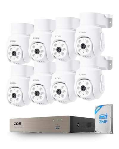 ZOSI Kit Cámaras de Vigilancia Cableado 8CH 5MP Grabador DVR 1TB Disco Duro y 4X 2MP CCTV Cámara Seguridad Exterior/Interior, 360° Pan y Tilt, Detección de Persona, Visión Nocturna