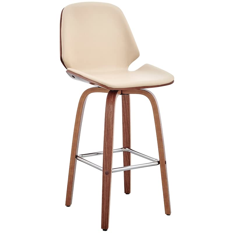Photo 1 of **SEE NOTES/DAMAGED**
Armen Living Arabela 26" Cream Faux Leather and Walnut Wood Swivel Bar Stool Cream/Walnut