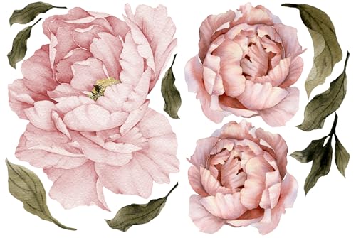 Murwall Pink Peonies Wall Decals Floral Wall Decal Peel and Stick Wallpaper Sticker